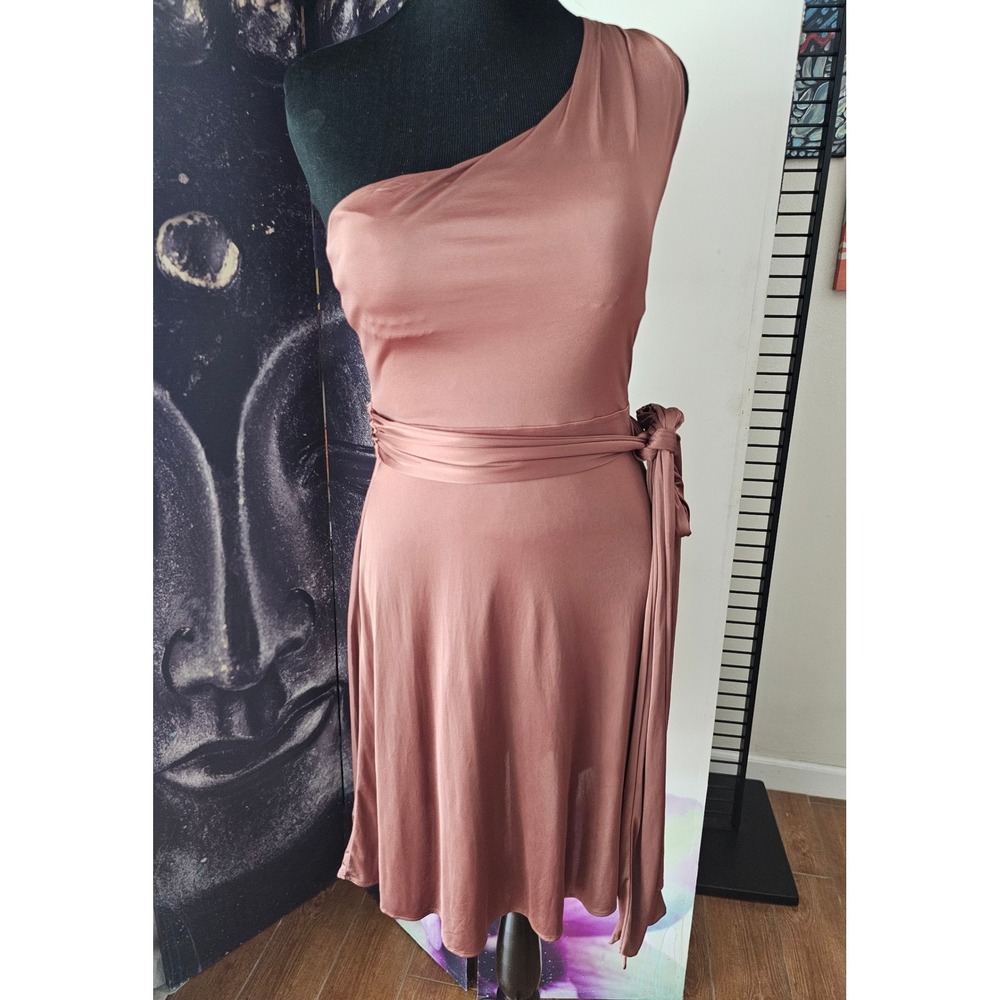 Banana Republic Dusty Mauve Satin One Shoulder Sleeveless Tie Waist Dress Size L